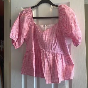 Pink gingham peplum blouse